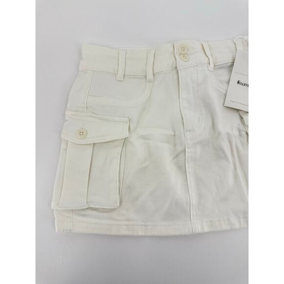 White Stretch Cargo Mini Skirt Size Medium Y2K Festival Pockets Elleven NEW - Picture 5 of 8